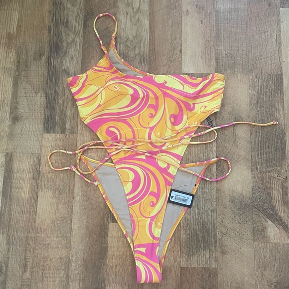 Sexy Forplay Swimsuit Abstract 60’s 70’s Pop Psychedelic Bright Print - Picture 1 of 11